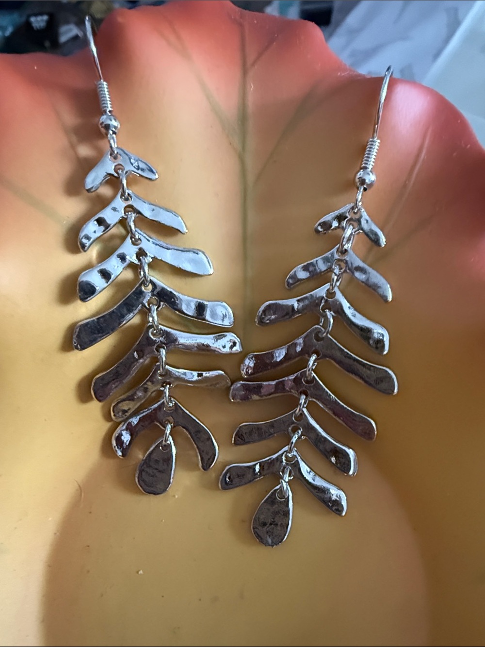 Women’s Silver Leaf Dangle Earrings 2.5”